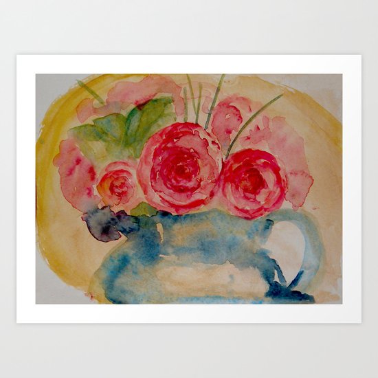 Flowers in a blue vase Art Print