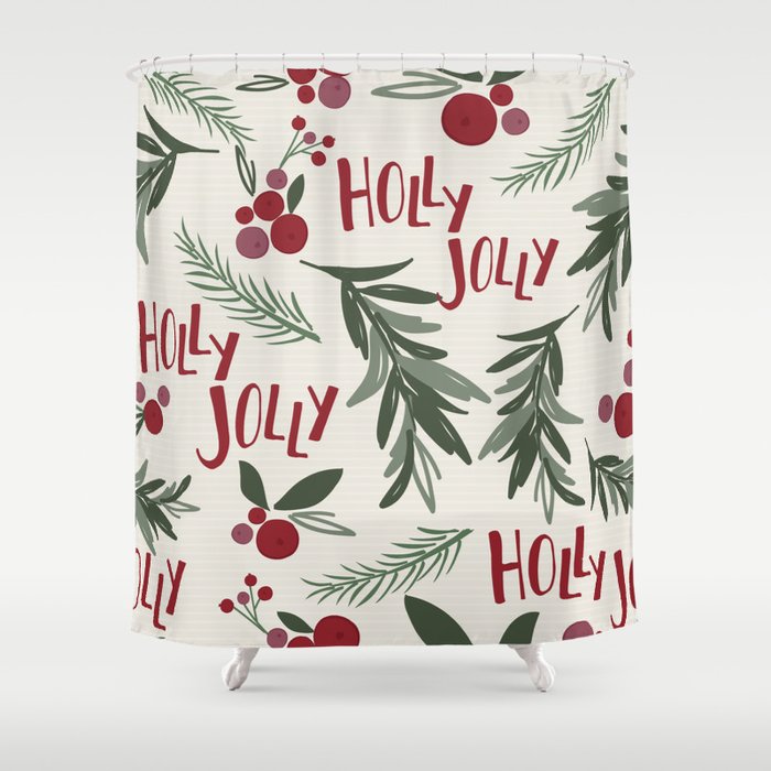 Christmas Holly Leaf With Berries Shower Curtain