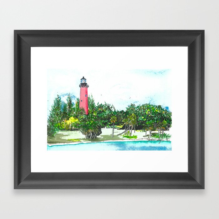 Jupiter lighthouse watercolor painting Framed Art Print