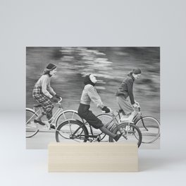 Women Riding Bicycles black and white photography / black and white photographs Mini Art Print
