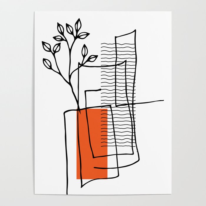 Abstract poster with line art and herb Poster