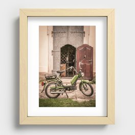 Green Moped Scooter Outside Czech Church Recessed Framed Print