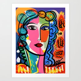 French Portrait Colorful Woman Fauvism by Emmanuel Signorino Art Print