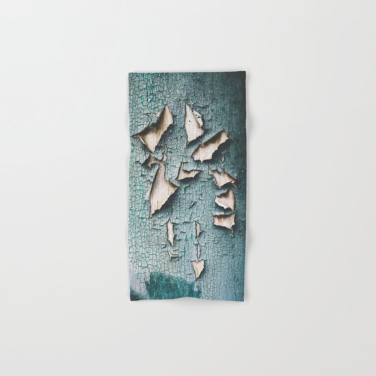 Rustic old light blue green peeling paint Hand & Bath Towel