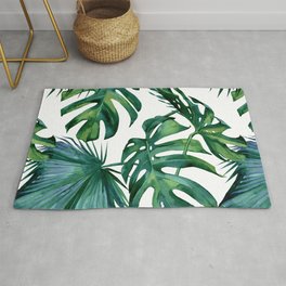 Classic Palm Leaves Tropical Jungle Green Area & Throw Rug