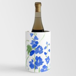 Blue Larkspur Watercolor Garden Flower Delicate Painting Wine Chiller