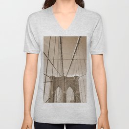 Brooklyn Bridge Sepia Photography V Neck T Shirt