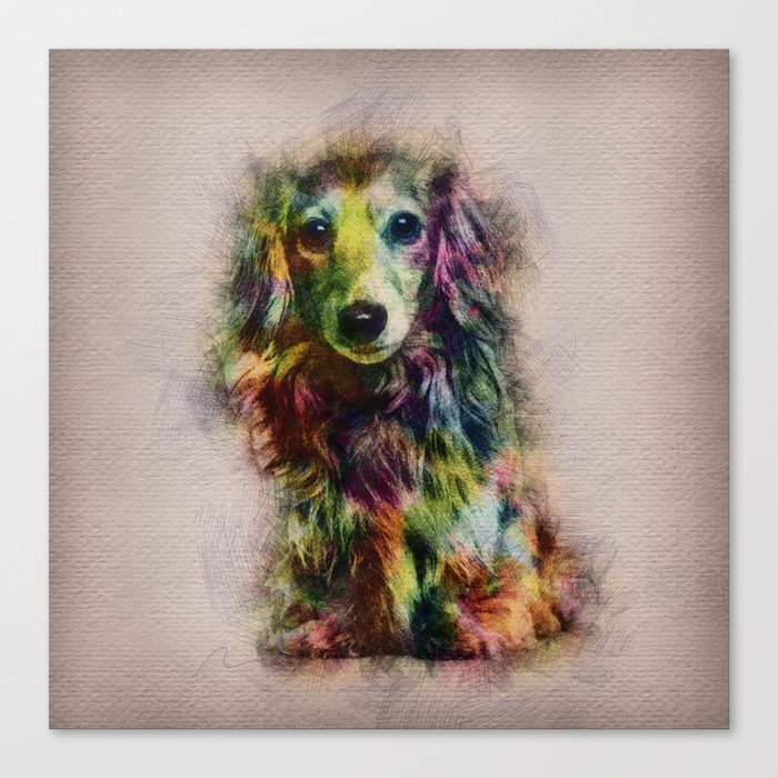 Dachshund Puppy Sketch Paint Canvas Print