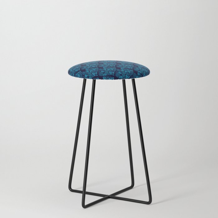 When Hearts Meet Together Pattern - Blue Grey Hearts (On Blue) Counter Stool