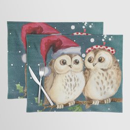Cute Christmas Winter Owl Couple Painting Placemat