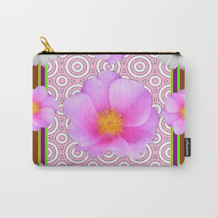 Coffee Brown Shasta Daisy Pink Roses Abstract Art Carry-All Pouch