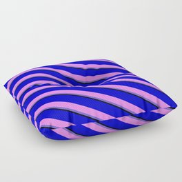 [ Thumbnail: Blue, Violet, Slate Blue, and Black Colored Lines Pattern Floor Pillow ]