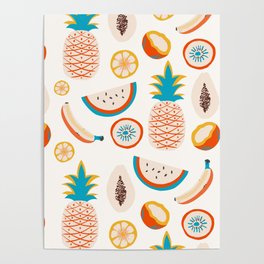 Tropical fruits colored pattern  Poster