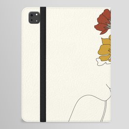 Colorful Thoughts Minimal Line Art Woman with Flowers iPad Folio Case