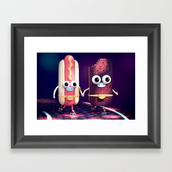Hot Dog & Ice Cream Roller Disco Framed Art Print