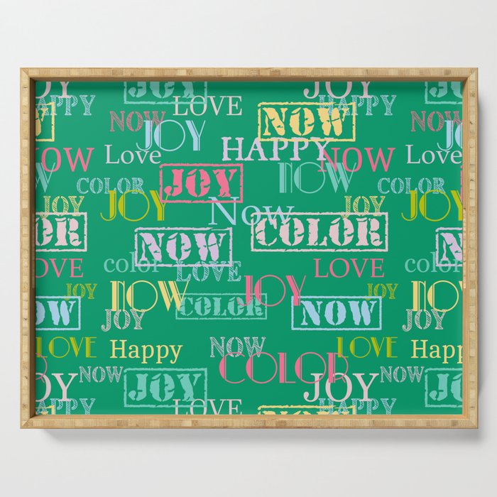 Enjoy The Colors - Colorful typography modern abstract pattern on green color background  Serving Tray