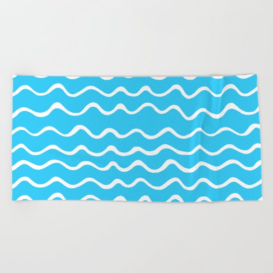 Simple aqua and white handrawn waves - for your summer on #Society6 Beach Towel