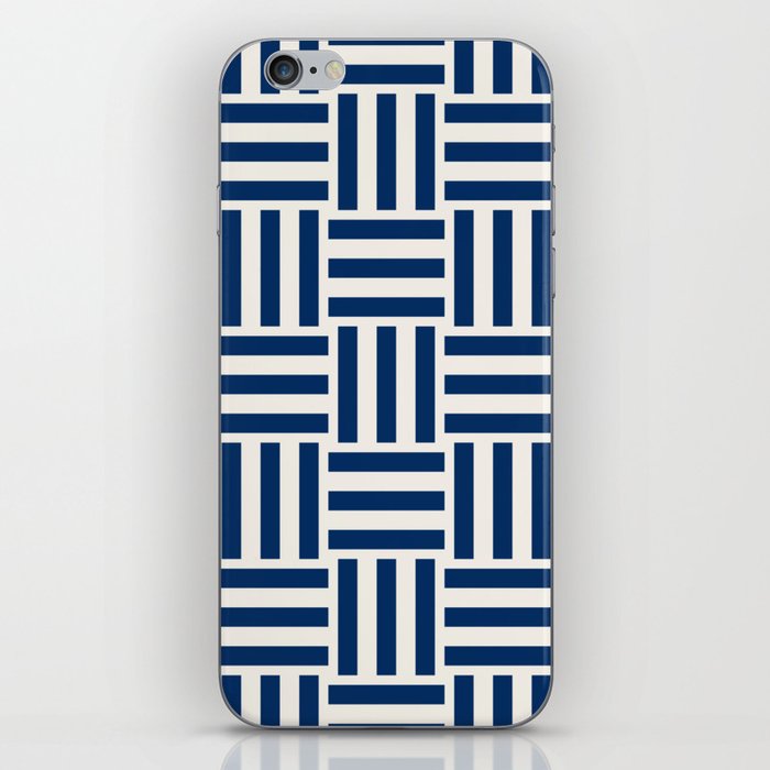 Blue Navy and Vintage White Crosshatch Pattern iPhone Skin