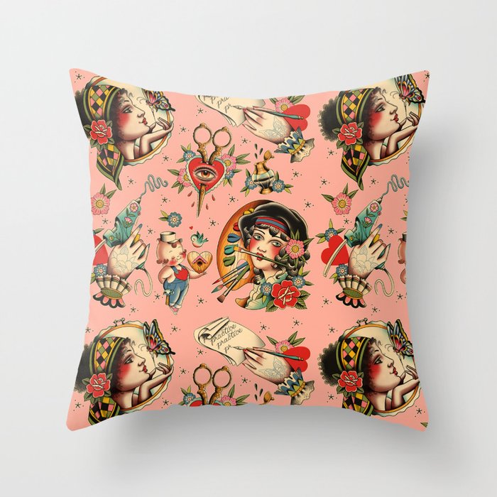Makers Gonna Make Pattern Pink Throw Pillow