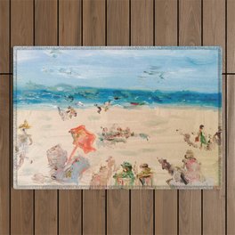 Beach on a Sunday in Deauville Outdoor Rug