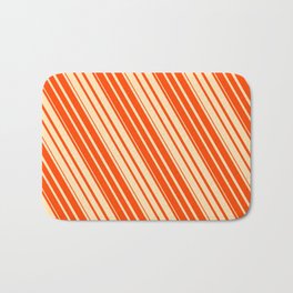 [ Thumbnail: Beige and Red Colored Striped Pattern Bath Mat ]