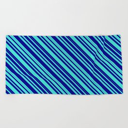 [ Thumbnail: Turquoise and Dark Blue Colored Lined/Striped Pattern Beach Towel ]