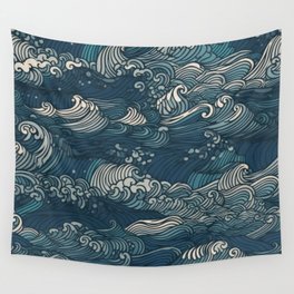 Eternal Tides: Captivating Ocean Waves Illustration for Sea Lovers and Coastal Decor Enthusiasts Wall Tapestry