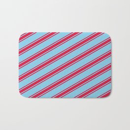 [ Thumbnail: Sky Blue & Crimson Colored Lines/Stripes Pattern Bath Mat ]