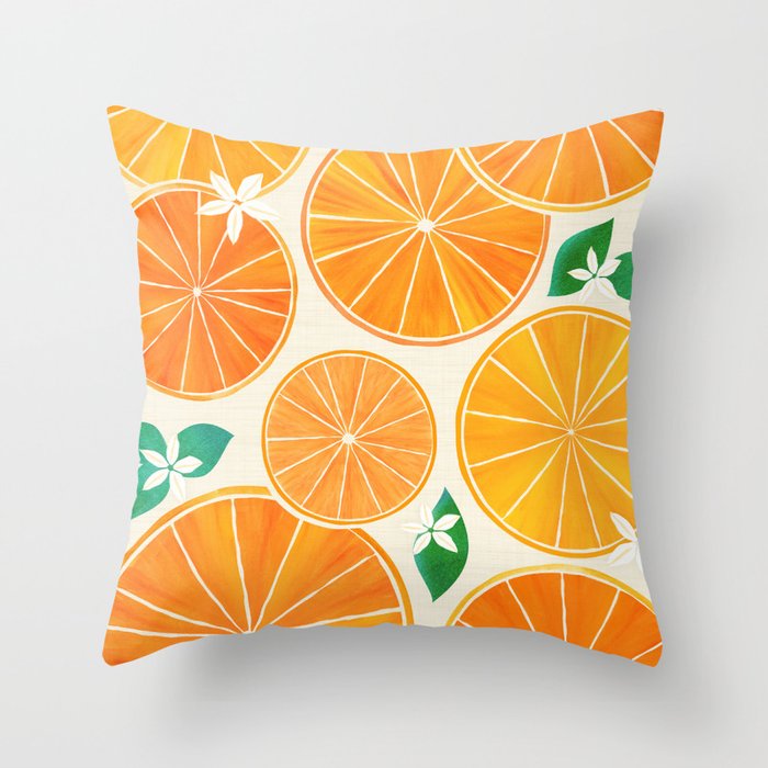 Orange Slices With Blossoms Throw Pillow