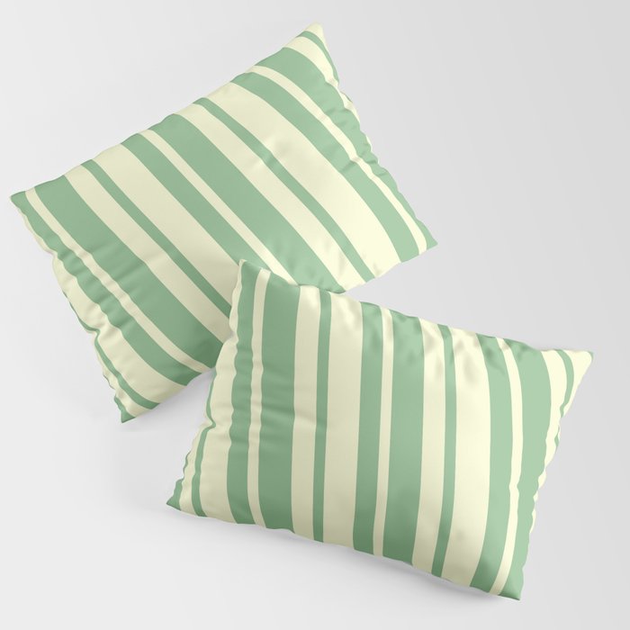 Dark Sea Green and Light Yellow Colored Striped/Lined Pattern Pillow Sham