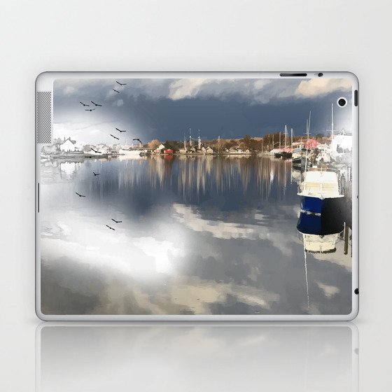 Watercolor Reflections of the Sky in Mystic Connecticut Laptop & iPad Skin