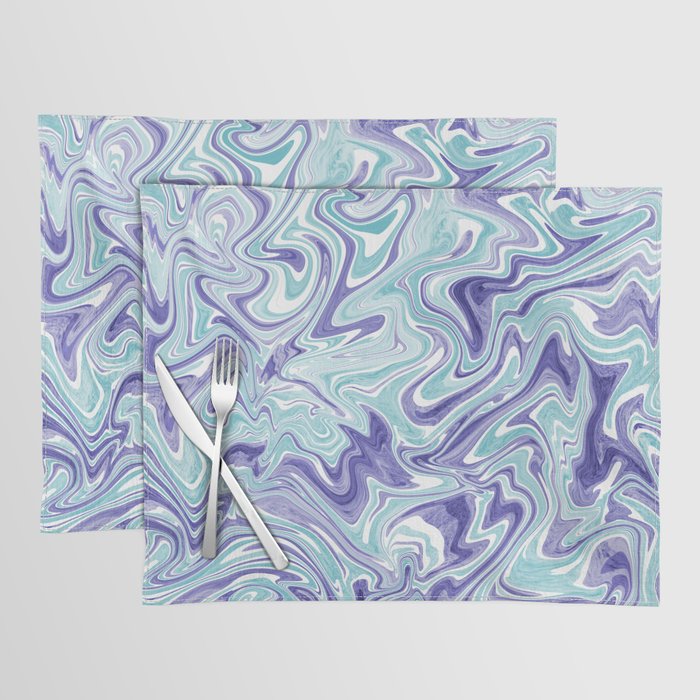 Periwinkle and ice blue liquify art, Pastel abstract fluid art Placemat