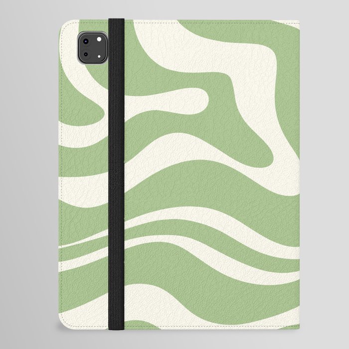Modern Liquid Swirl Abstract Pattern in Light Sage Green and Cream iPad Folio Case