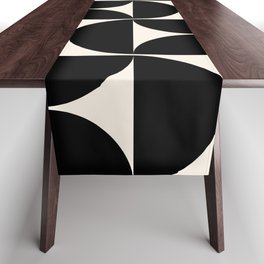 Mid Century Modern Abstract Pattern Black And Cream White Table Runner