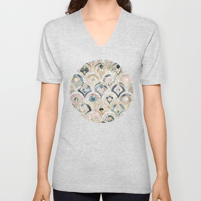 Art Deco Marble Tiles in Soft Pastels V Neck T Shirt