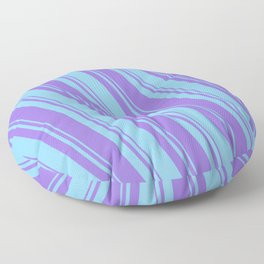 [ Thumbnail: Light Sky Blue & Purple Colored Striped/Lined Pattern Floor Pillow ]