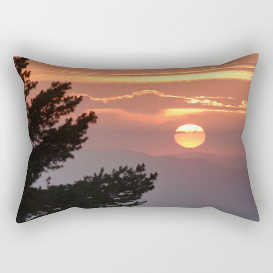 "Sun through the clouds and trees" Sunset at the mountains Rectangular Pillow