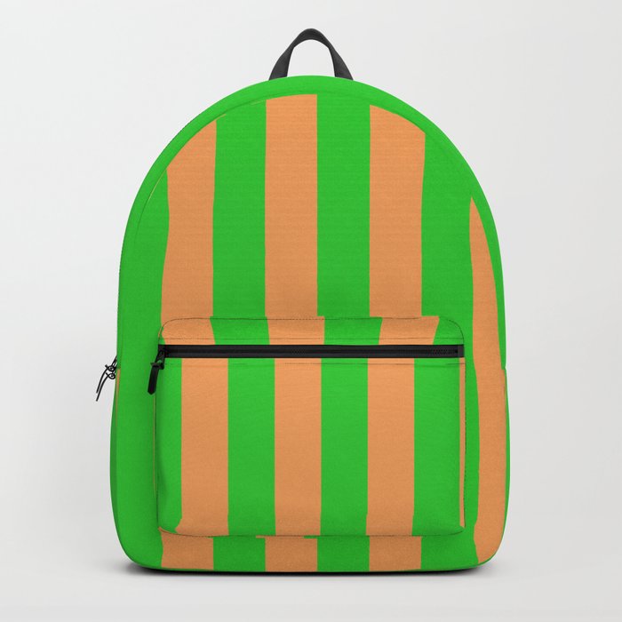 Lime Green & Brown Colored Lined Pattern Backpack