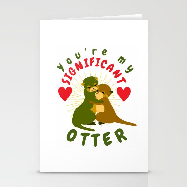 Romantic Otter Holding Hands Animal Drawing Otter Lovers Heart Stationery Cards