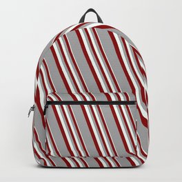 [ Thumbnail: Mint Cream, Dark Red, and Dark Grey Colored Lines Pattern Backpack ]