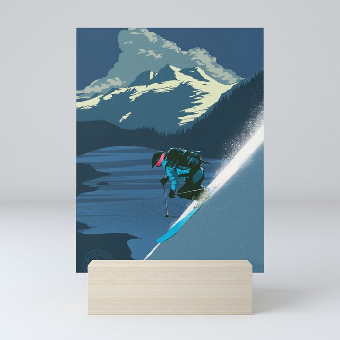 Retro Sunset Alpine Ski Travel Poster Mini Art Print