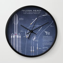 SpaceX Falcon Heavy Spacecraft NASA Rocket Blueprint in High Resolution (dark blue) Wall Clock