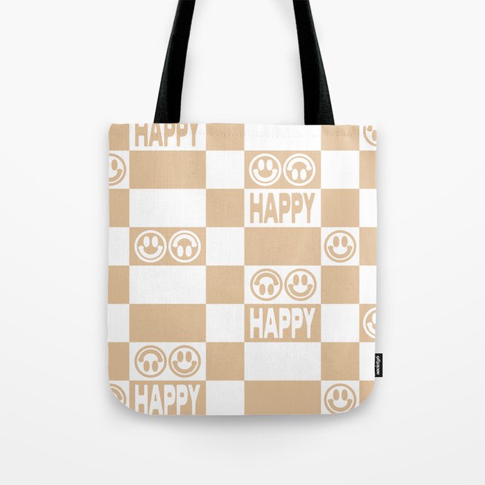HAPPY Checkerboard (Neutral Beige Color) Tote Bag
