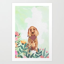 Cocker Spaniel in a field of flowers Art Print