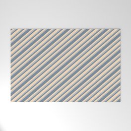 [ Thumbnail: Bisque, Grey, and Light Slate Gray Colored Striped Pattern Welcome Mat ]
