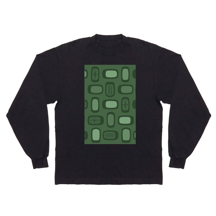 Midcentury MCM Rounded Rectangles Forest Green Long Sleeve T Shirt