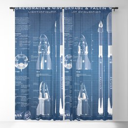NASA SpaceX Crew Dragon Spacecraft & Falcon 9 Rocket Blueprint in High Resolution (light blue) Blackout Curtain