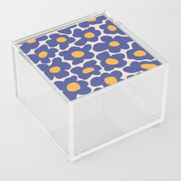 Groovy Flowers Retro Pop Culture Pattern Blue and Orange Acrylic Box