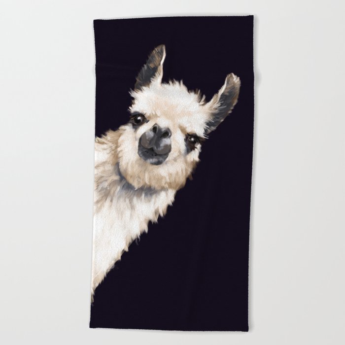 Sneaky Llama in Black Beach Towel