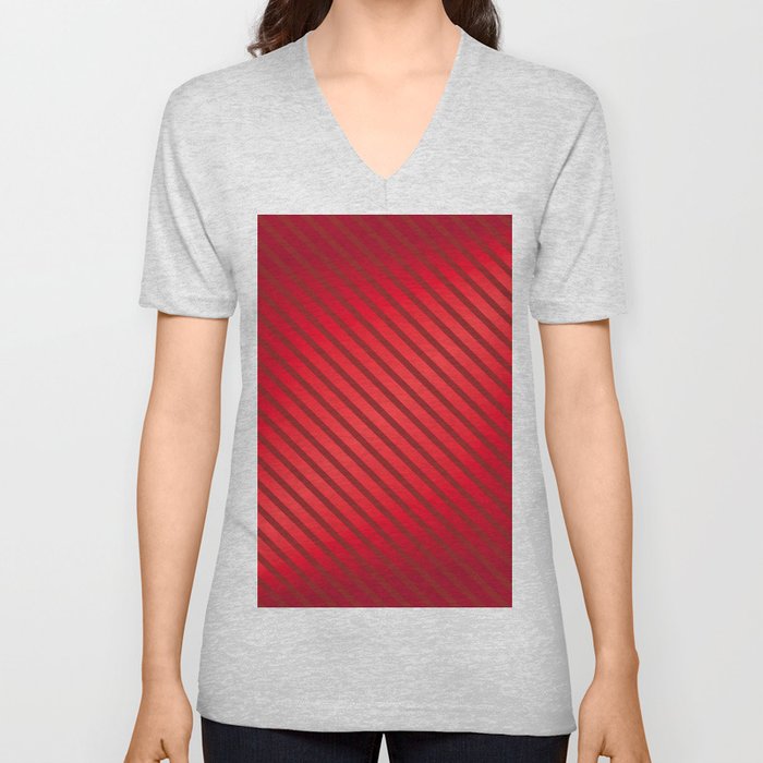 ABSTRACT CANDY STRIPE RED DIAGONAL LINE BACKGROUND. V Neck T Shirt